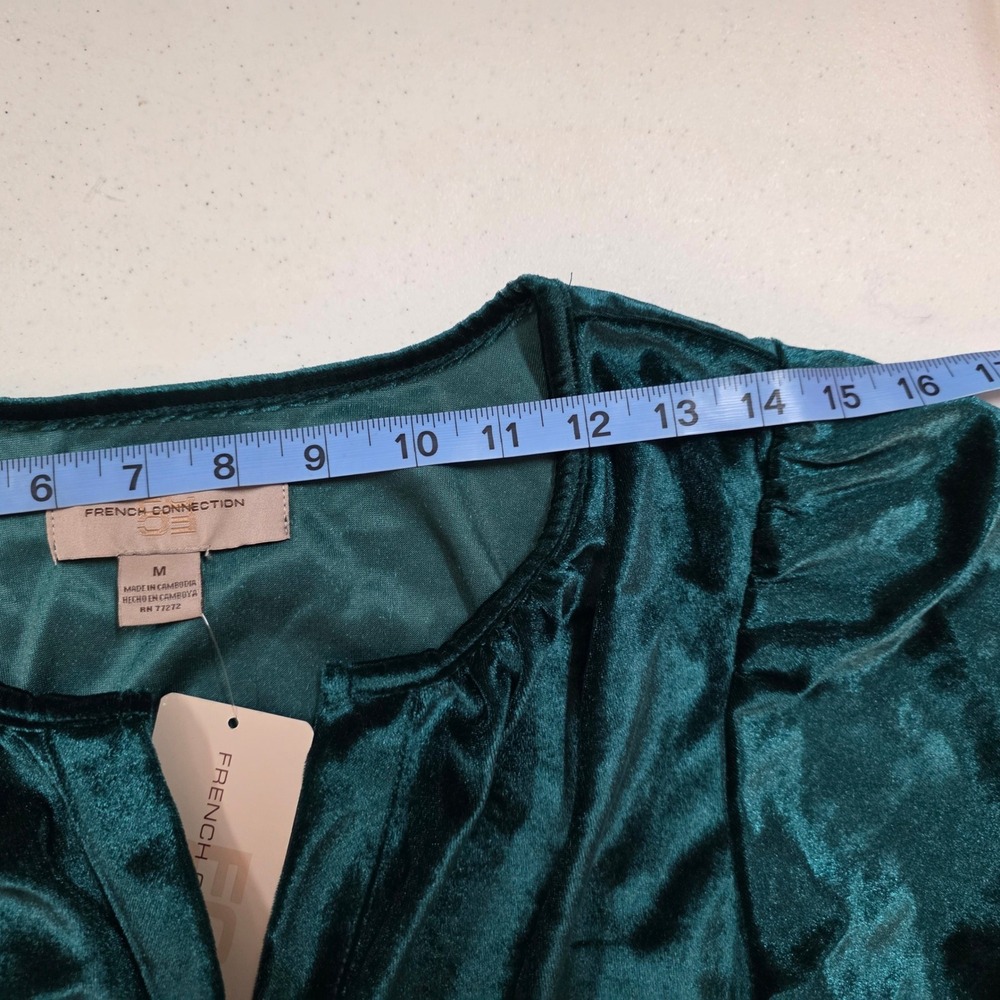 French Connection Womens Emerald Green Velvet Smocked Mini Dress Medium NWT - Picture 5 of 7